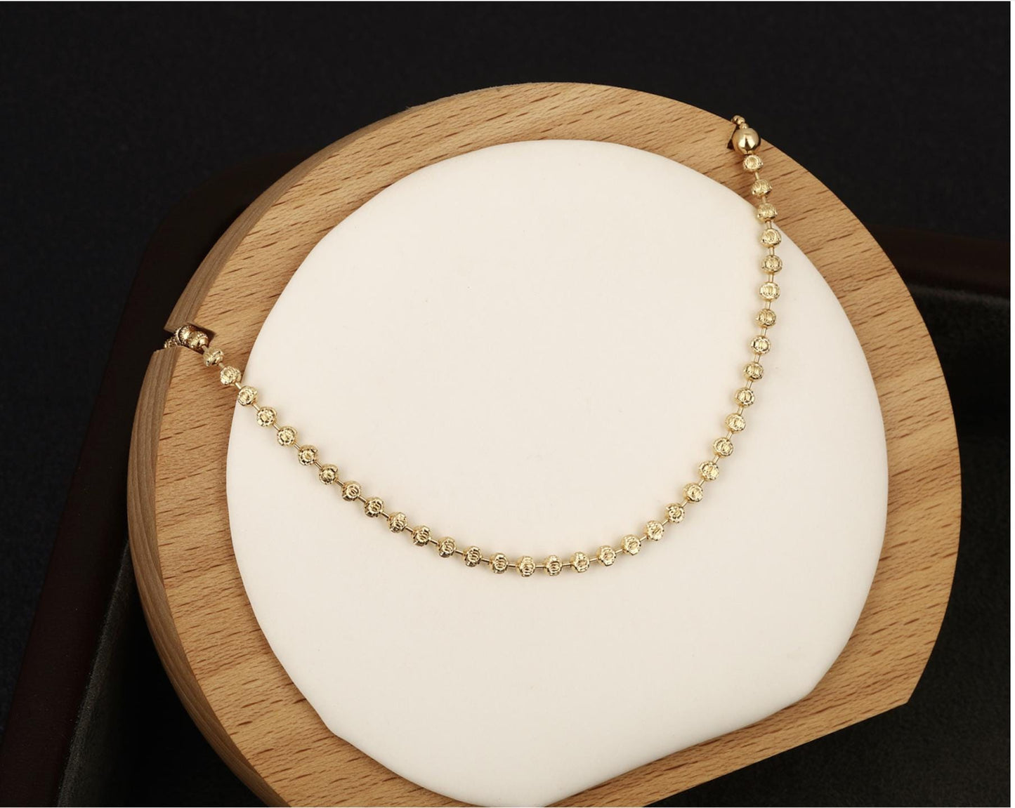18K Gold Phantom Bracelet | Solid Au750 Bead Chain | Minimalist Dainty Adjustable Gold Bangle