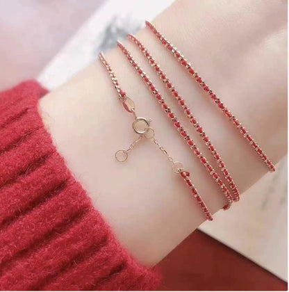 18K Gold Red Rope Bracelet | French Braided Cord, Lucky String Jewelry