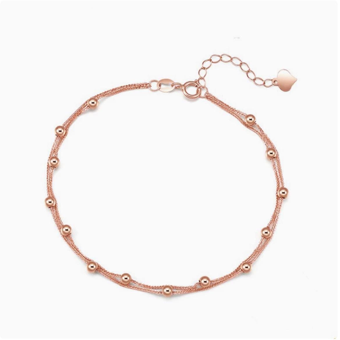 18K Gold Double Layer Beaded Bracelet | Dainty Chain Jewelry for Women