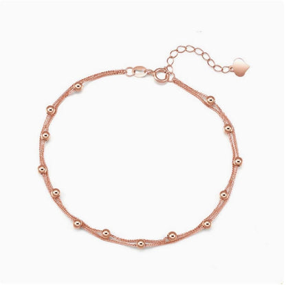 18K Gold Double Layer Beaded Bracelet | Dainty Chain Jewelry for Women