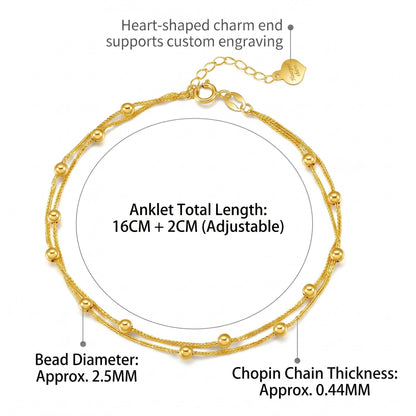 18K Gold Double Layer Beaded Bracelet | Dainty Chain Jewelry for Women