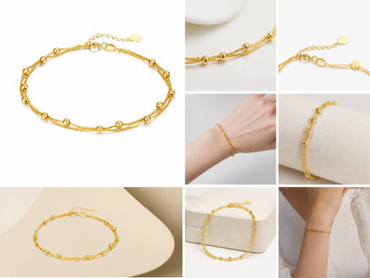 Double Layer Beaded Bracelet - 18K Solid Gold