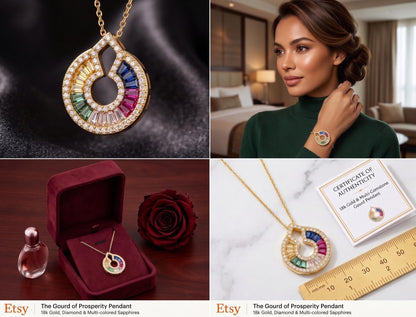 18K Solid Gold Rainbow Moissanite  | AU750 Real Gold Charm | Colorful Gemstone Pendant Only