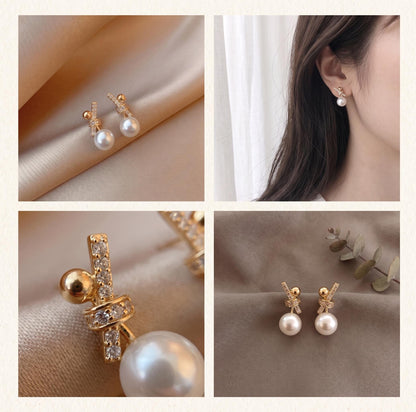 18K  Solid Gold Freshwater Pearl Stud Earrings Minimalist Dainty