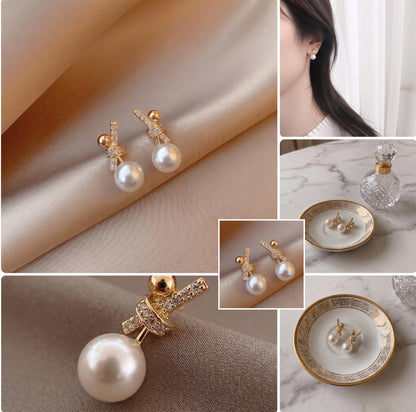 18K  Solid Gold Freshwater Pearl Stud Earrings Minimalist Dainty