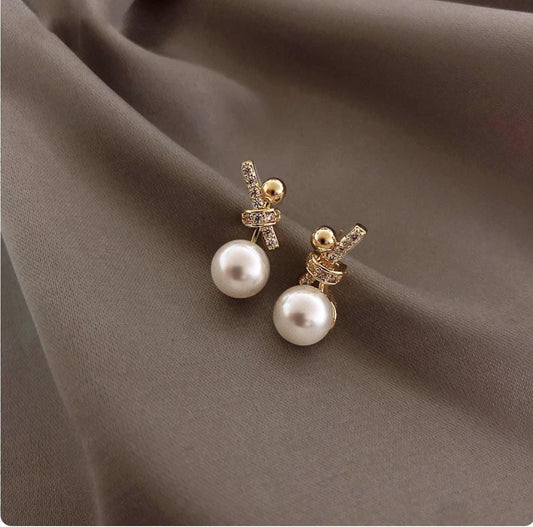 18K  Solid Gold Freshwater Pearl Stud Earrings Minimalist Dainty