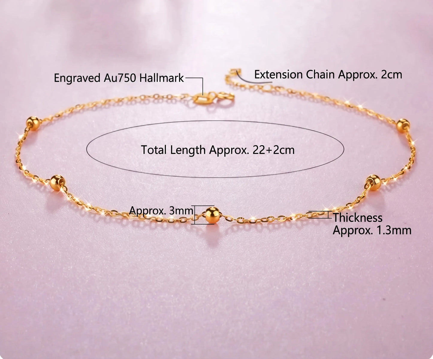 18K Solid Gold Beaded Anklet | Minimalist Dainty Foot Jewelry | Water-Resistant