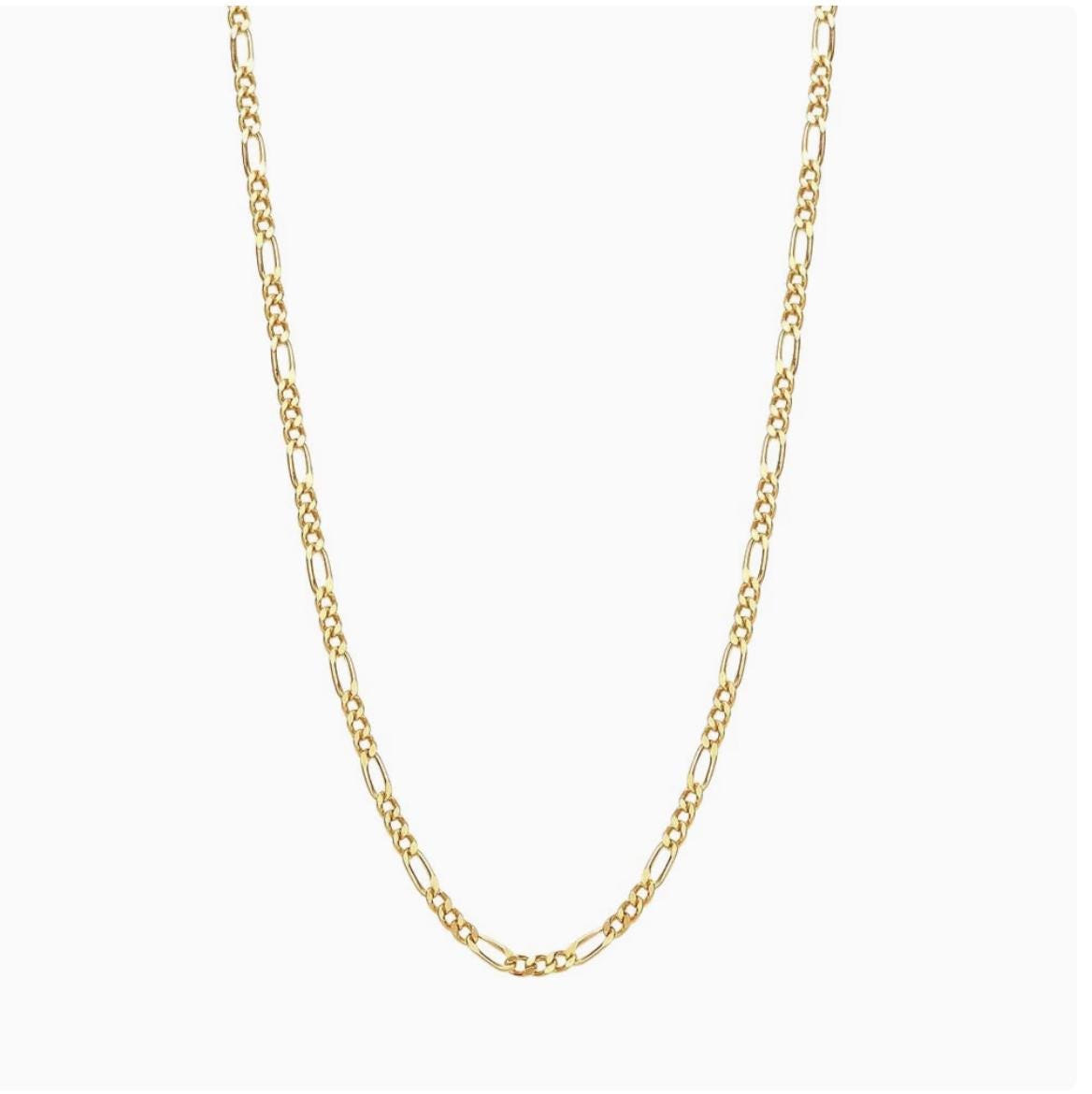 18K Solid Gold Figaro Necklace – Au750 Yellow Gold Hollow Chain