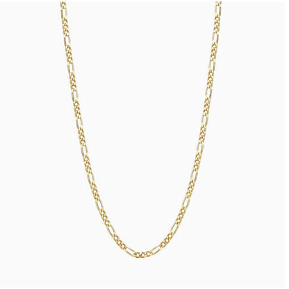18K Solid Gold Figaro Necklace – Au750 Yellow Gold Hollow Chain