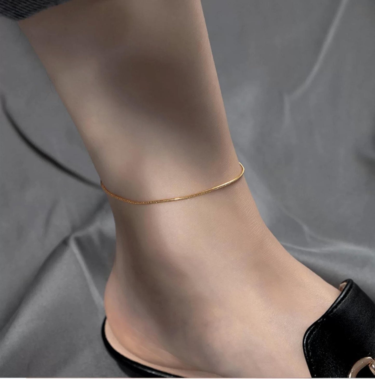 18K Solid Gold Snake Chain Anklet | Adjustable Waterproof Summer Jewelry