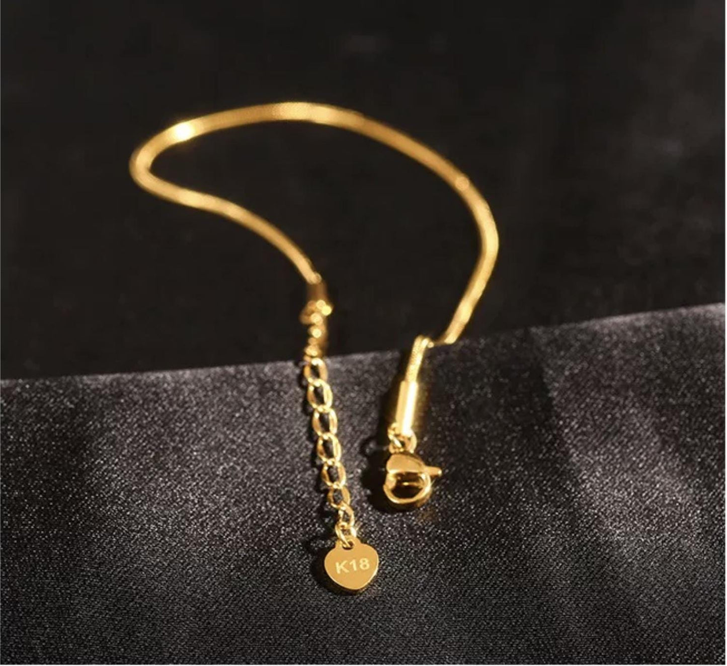 18K Solid Gold Snake Chain Anklet | Adjustable Waterproof Summer Jewelry