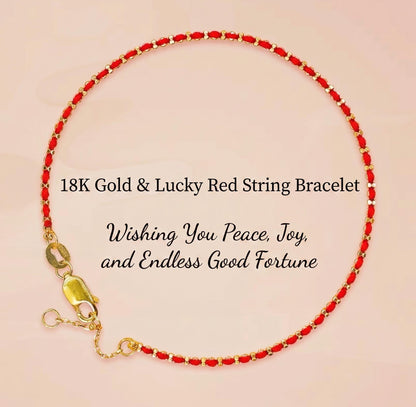 18K Gold Red Rope Bracelet | French Braided Cord, Lucky String Jewelry