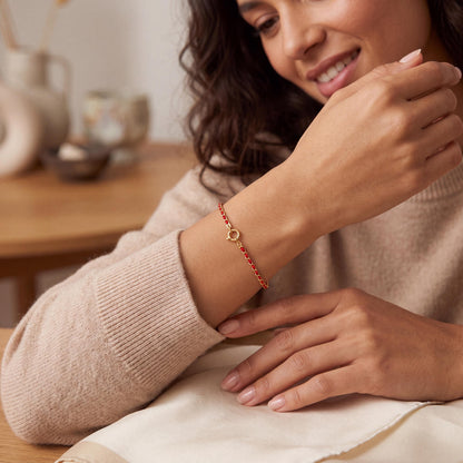 18K Gold Red Rope Bracelet | French Braided Cord, Lucky String Jewelry
