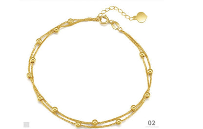 18K Gold Double Layer Beaded Bracelet | Dainty Chain Jewelry for Women
