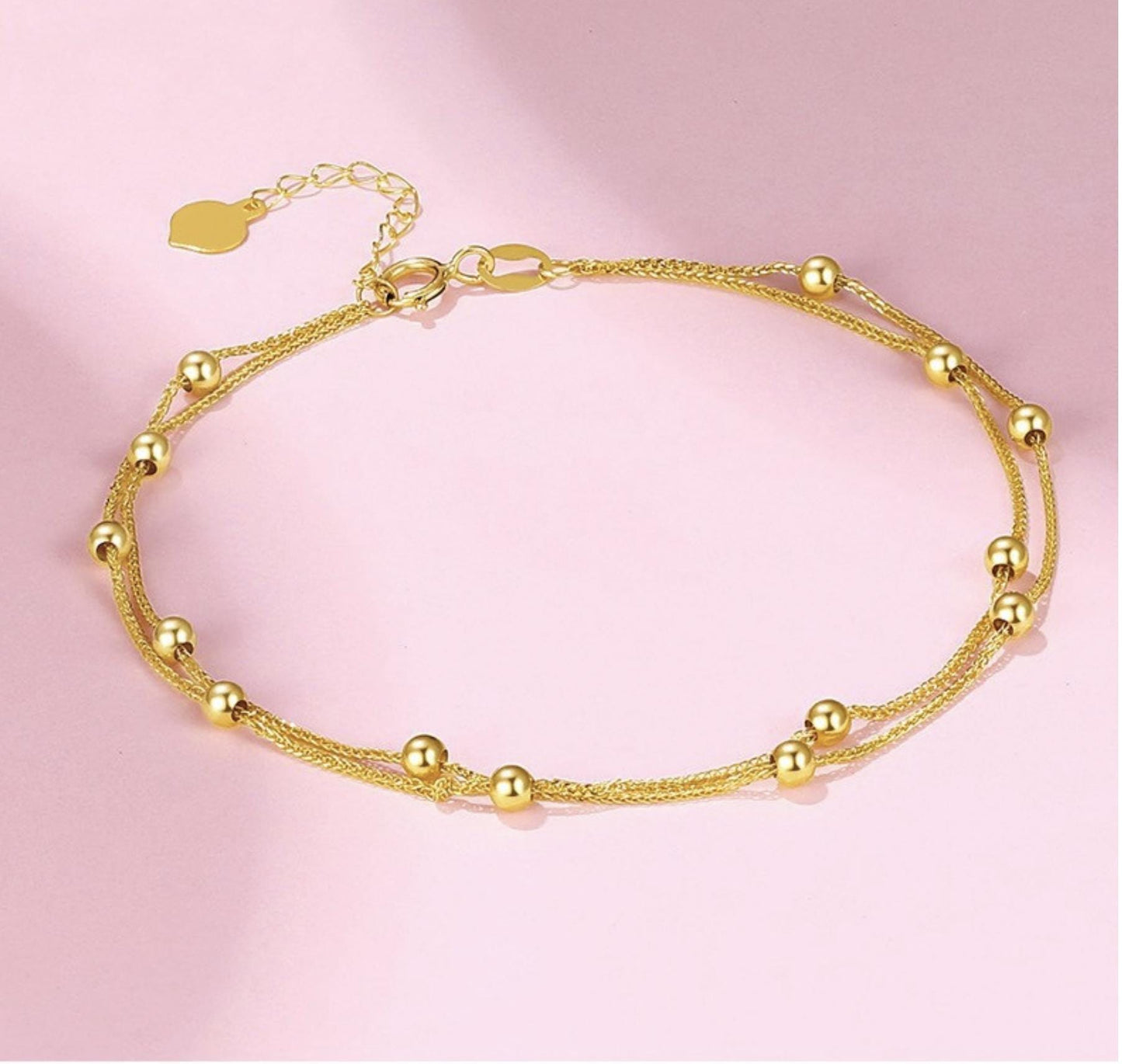 18K Gold Double Layer Beaded Bracelet | Dainty Chain Jewelry for Women