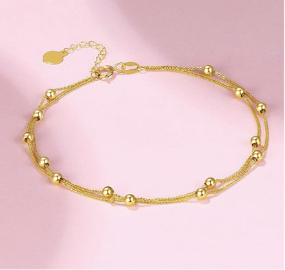 18K Gold Double Layer Beaded Bracelet | Dainty Chain Jewelry for Women