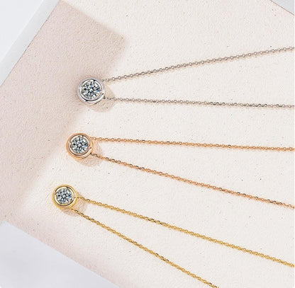 18K Solid Gold Moissanite Bubble Pendant | Au750 Solitaire Necklace