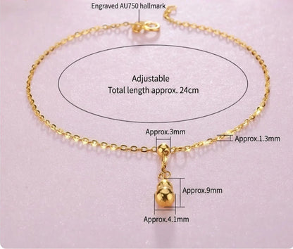 18K Solid Gold Anklet – Dainty Gourd Charm | Adjustable Beach Foot Jewelry