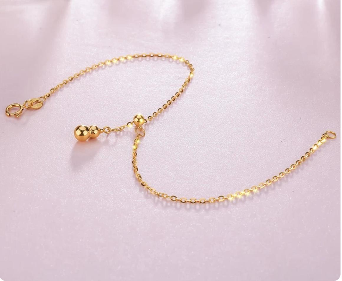 18K Gold Gourd Charm Anklet – Adjustable