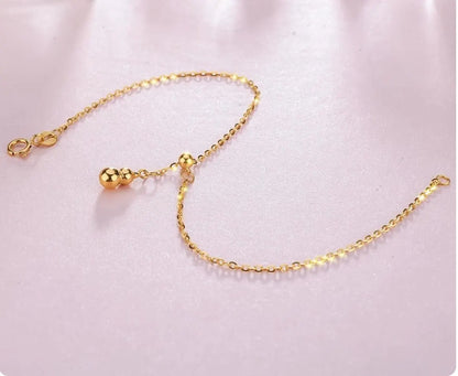 18K Solid Gold Anklet – Dainty Gourd Charm | Adjustable Beach Foot Jewelry