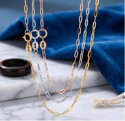 18K Solid Gold O-Link Chain Necklace | Yellow Rose White Gold | Minimalist Paperclip Jewelry