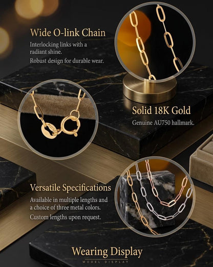 18K Solid Gold O-Link Chain Necklace | Yellow Rose White Gold | Minimalist Paperclip Jewelry