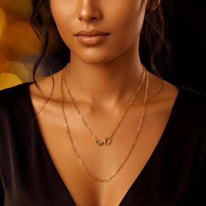 18K Solid Gold O-Link Chain Necklace | Yellow Rose White Gold | Minimalist Paperclip Jewelry