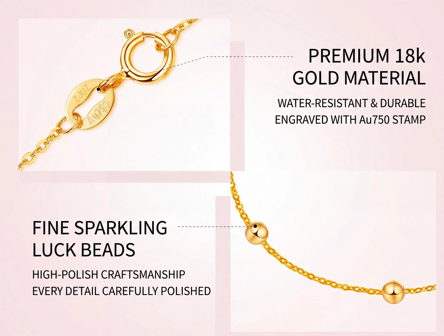 18K Solid Gold Beaded Anklet | Minimalist Dainty Foot Jewelry | Water-Resistant