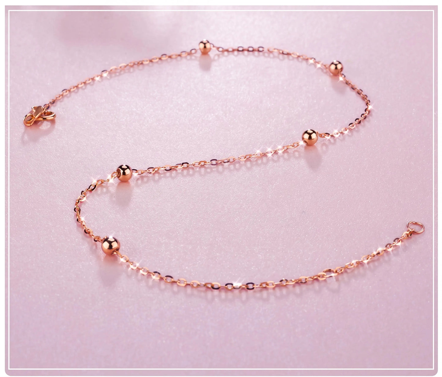 18K Solid Gold Beaded Anklet | Minimalist Dainty Foot Jewelry | Water-Resistant