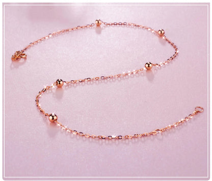 18K Solid Gold Beaded Anklet | Minimalist Dainty Foot Jewelry | Water-Resistant