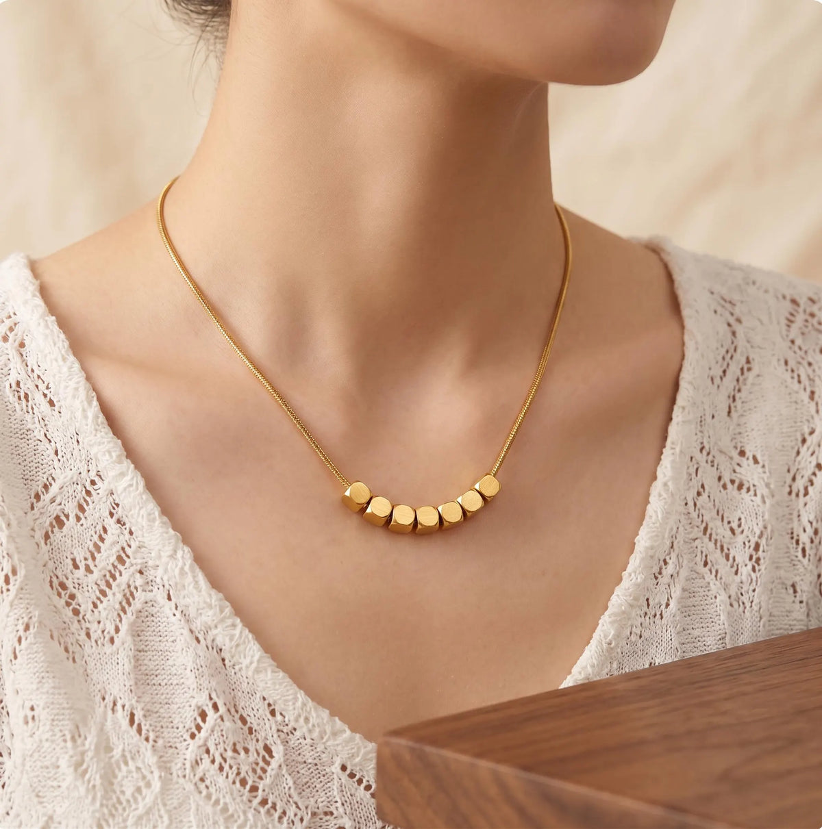 18K Solid Gold Cube Chain Necklace