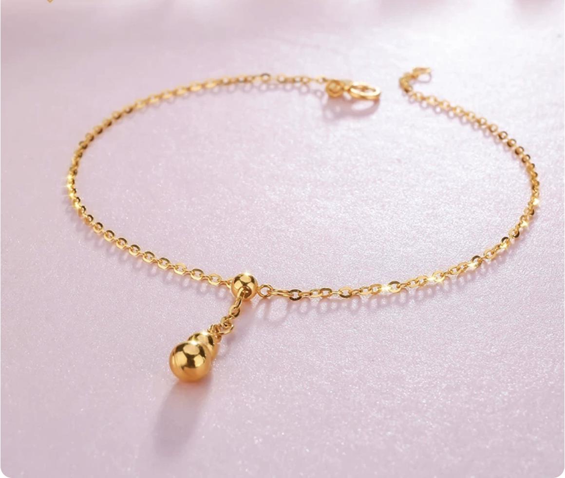 18K Gold Gourd Charm Anklet – Adjustable