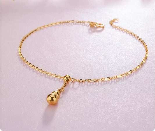 18K Gold Gourd Charm Anklet – Adjustable