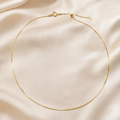 18K Solid Gold Snake Chain Necklace | Adjustable 16-20" | Dainty Heart Extender
