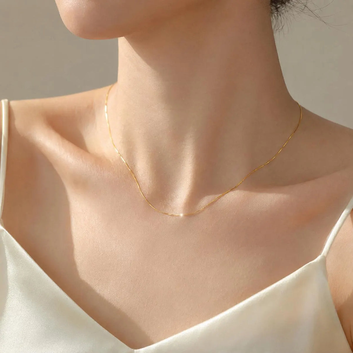 18K Solid Gold Snake Chain Necklace | Adjustable 16-20" | Dainty Heart Extender