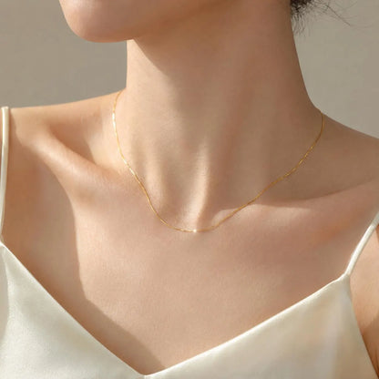 18K Solid Gold Snake Chain Necklace | Adjustable 16-20" | Dainty Heart Extender
