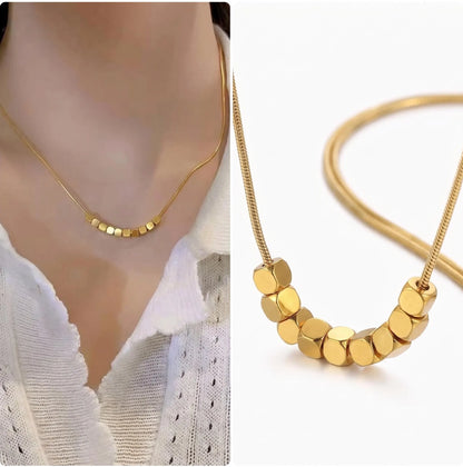 18K Solid Gold Cube Chain Necklace