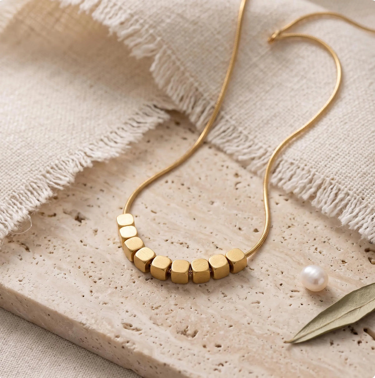 18K Solid Gold Cube Chain Necklace