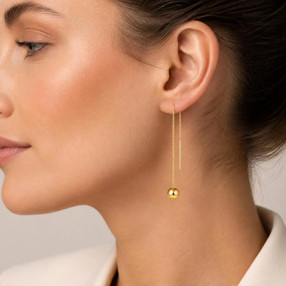 18K Solid Gold Threader Earrings, Heart, Star, Pearl, Butterfly, Bow Designs