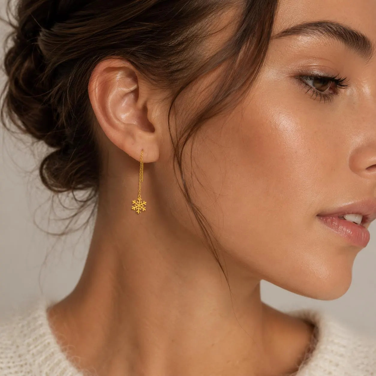 18K Solid Gold Threader Earrings, Heart, Star, Pearl, Butterfly, Bow Designs