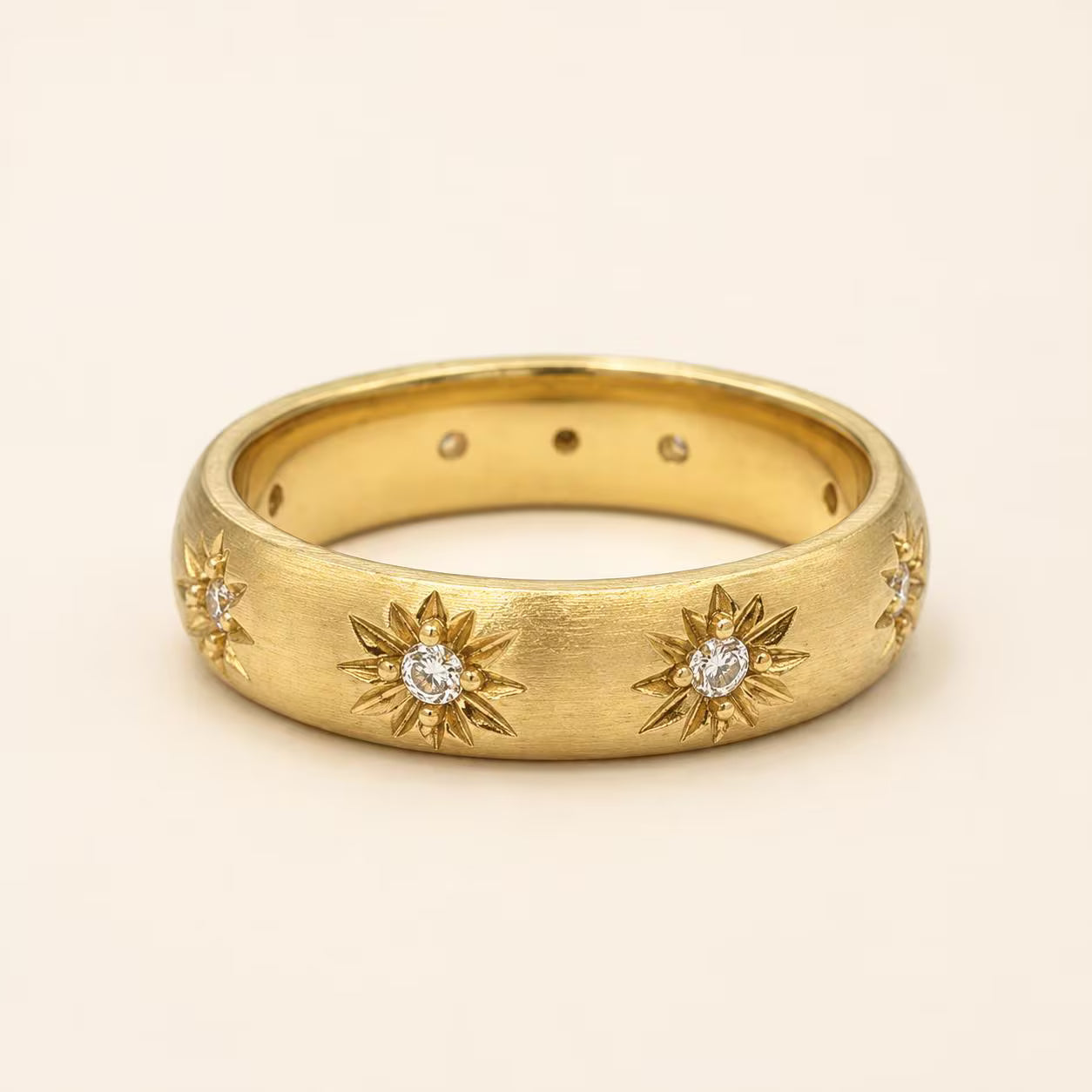 Gold Ring 18K Solid | Filigree Star Moissanite Band | Fine Jewelry Au750