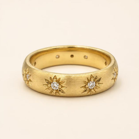 Gold Ring 18K Solid | Filigree Star Moissanite Band | Fine Jewelry Au750