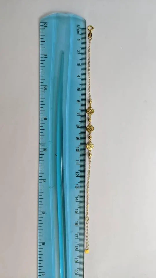 18K Solid Gold Flower Bead Chain Bracelet