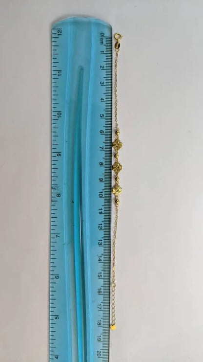 18K Solid Gold Flower Bead Chain Bracelet