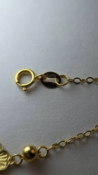 18K Solid Gold Flower Bead Chain Bracelet