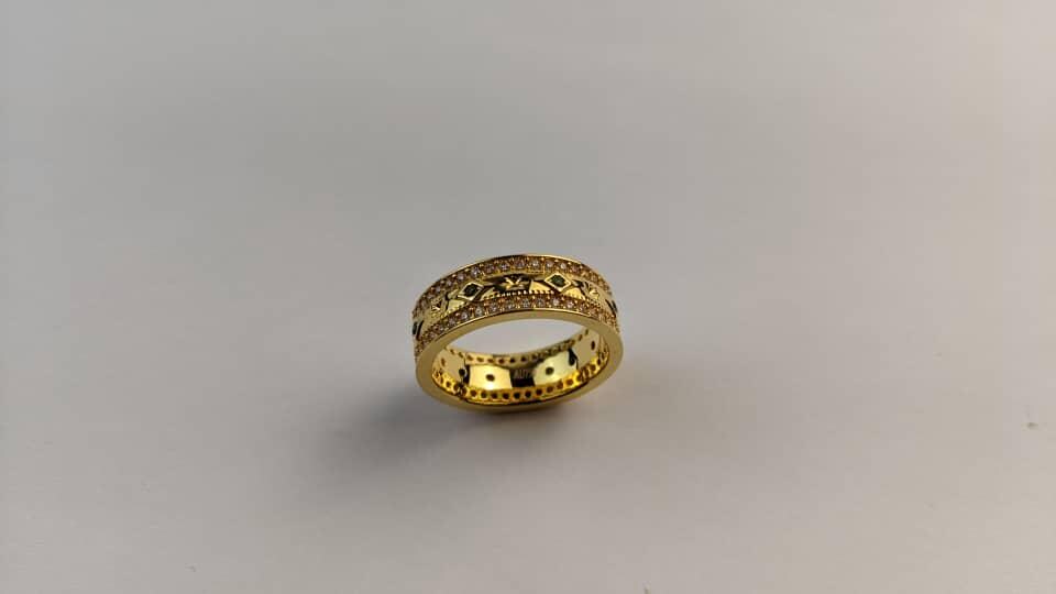 18K Solid Gold Double Row Diamond & Emerald Band