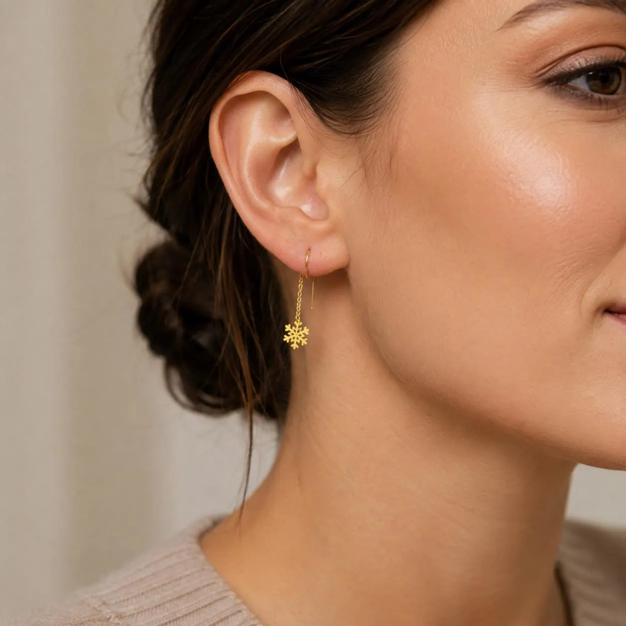 18K Solid Gold Threader Earrings, Heart, Star, Pearl, Butterfly, Bow Designs