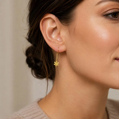 18K Solid Gold Threader Earrings, Heart, Star, Pearl, Butterfly, Bow Designs