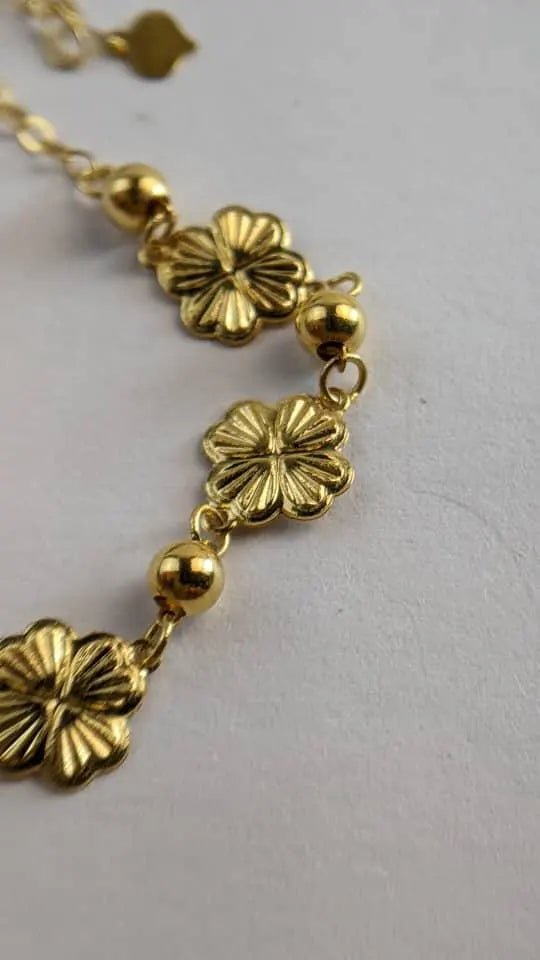 18K Solid Gold Flower Bead Chain Bracelet