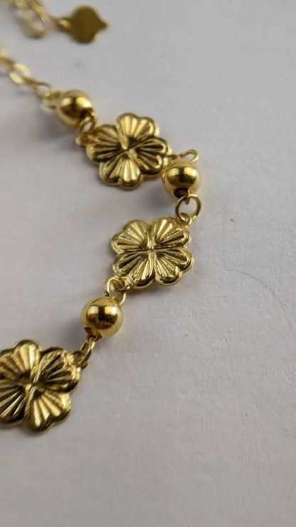 18K Solid Gold Flower Bead Chain Bracelet